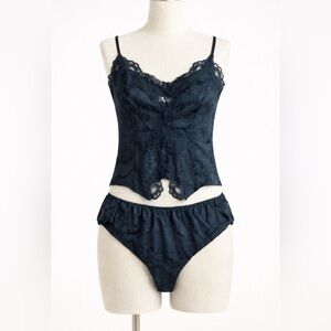 Victoria's Secret Vintage Gold Label 2-Piece Intimate Pajama Set Size Med Black